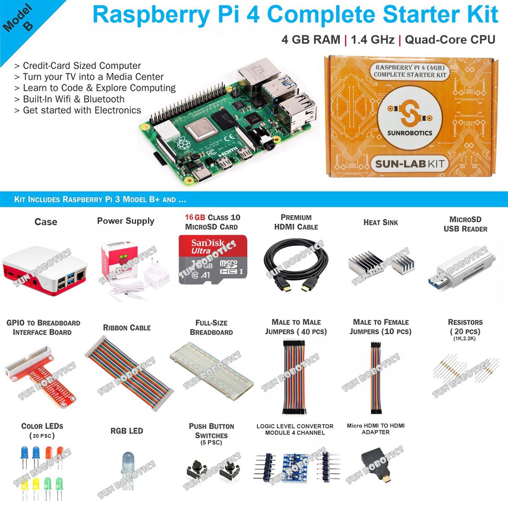 Raspberry Pi 4 (4GB) Complete Starter Kit by SunRobotics